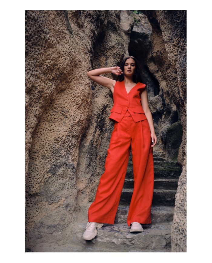 LNĚNÉ ŠIROKÉ KALHOTY