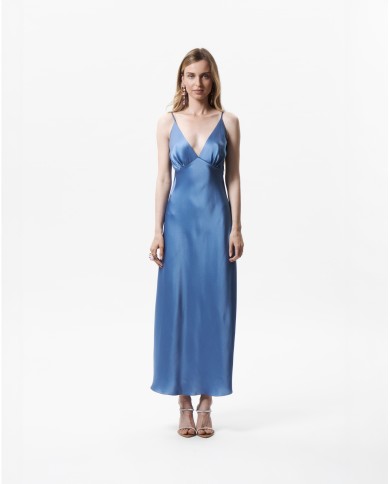 SATÉNOVÉ DLOUHÉ ŠATY NA RAMÍNKA - SLIP